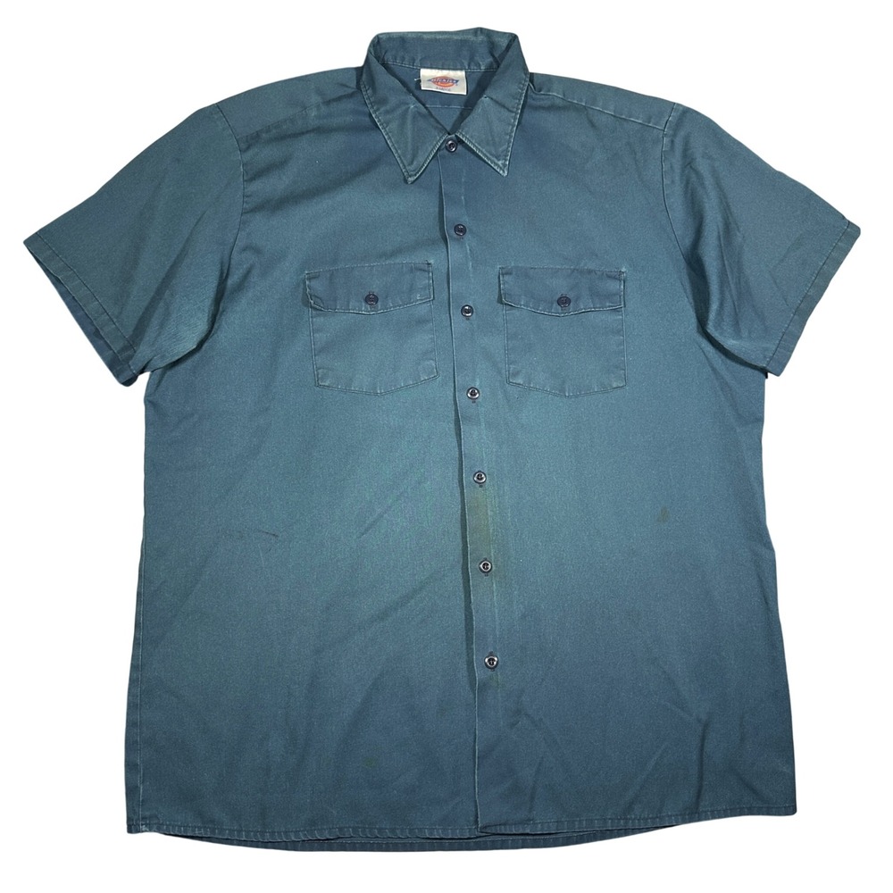 Dickies Mens XL Short Sleeve Work Shirt Teal Blue Button Down Dual Pocket Twill